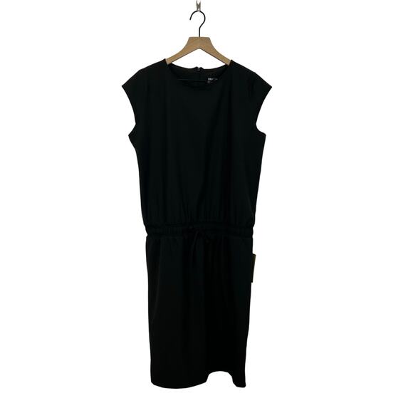 Albion Going Places Dress Black Cap Sleeves Drawstring Waist Women’s L Tall NWT - Picture 3 of 12